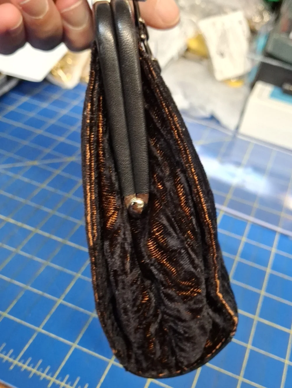 DKNY 1990s Vintage Elegant Black Velvet Evening Clutch with Chain 7.5x6x2.5